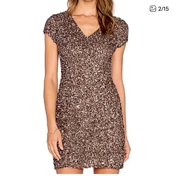 Parker Dresses & Skirts - Parker Rose-Gold Sequin V-Neck Mini Dress